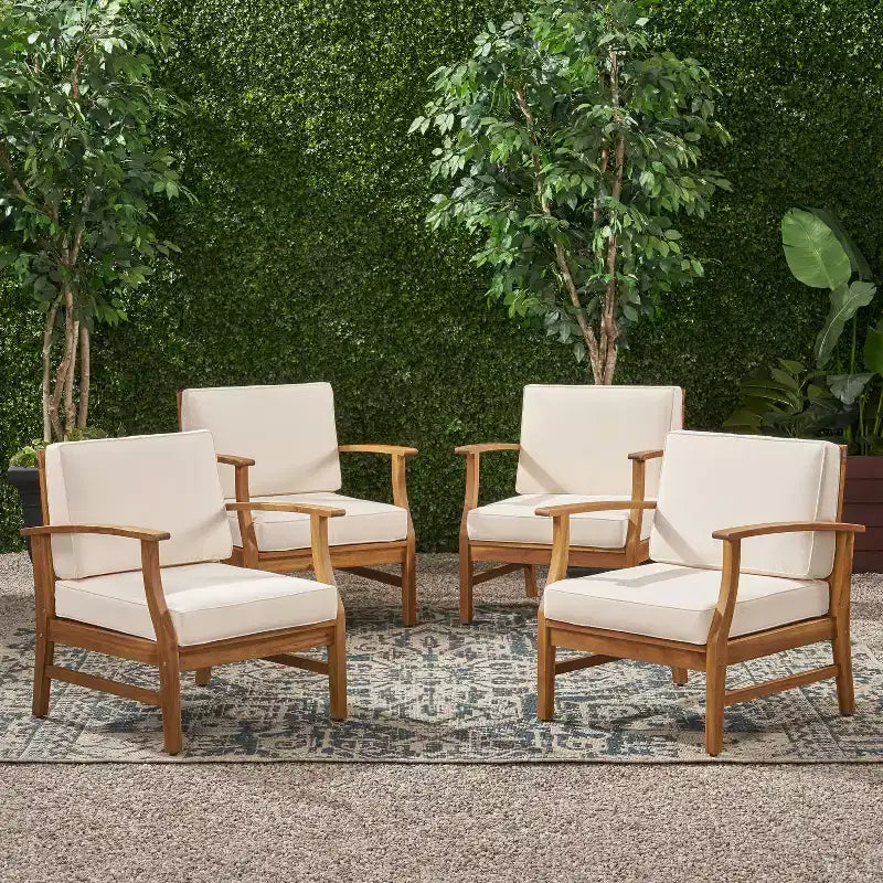 GDFStudio Abena Outdoor Acacia Wood Club Chairs with Cushions (Set of 4)