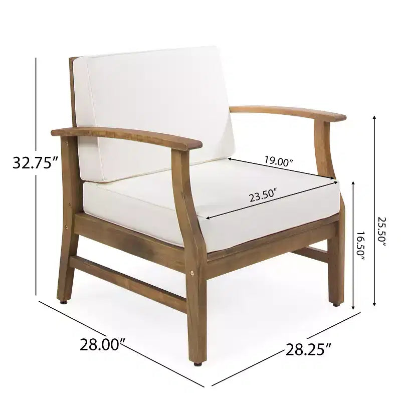 GDFStudio Abena Outdoor Acacia Wood Club Chairs with Cushions (Set of 4)