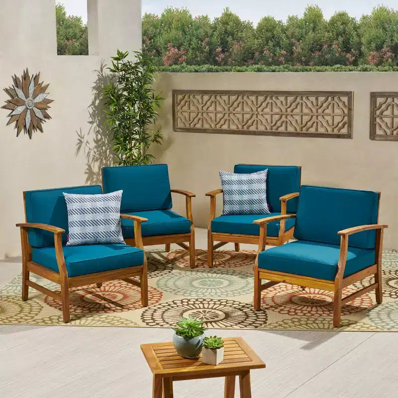 GDFStudio Abena Outdoor Acacia Wood Club Chairs with Cushions (Set of 4)