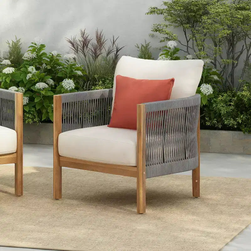 Christopher Knight Home Celeste Sedia Club da Giardino Imbottita in Legno di Acacia con Intreccio in Corda
