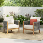 Christopher Knight Home Celeste Sedia Club imbottita in legno di acacia con trama a corda da esterno (Set di 2)