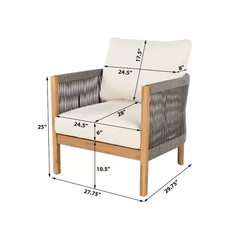 Christopher Knight Home Celeste Sedia Club imbottita in legno di acacia con trama a corda da esterno (Set di 2)