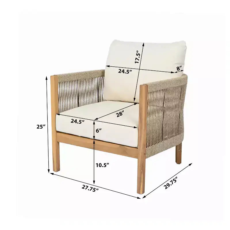 Christopher Knight Home Celeste Sedia Club imbottita in legno di acacia con trama a corda da esterno (Set di 2)