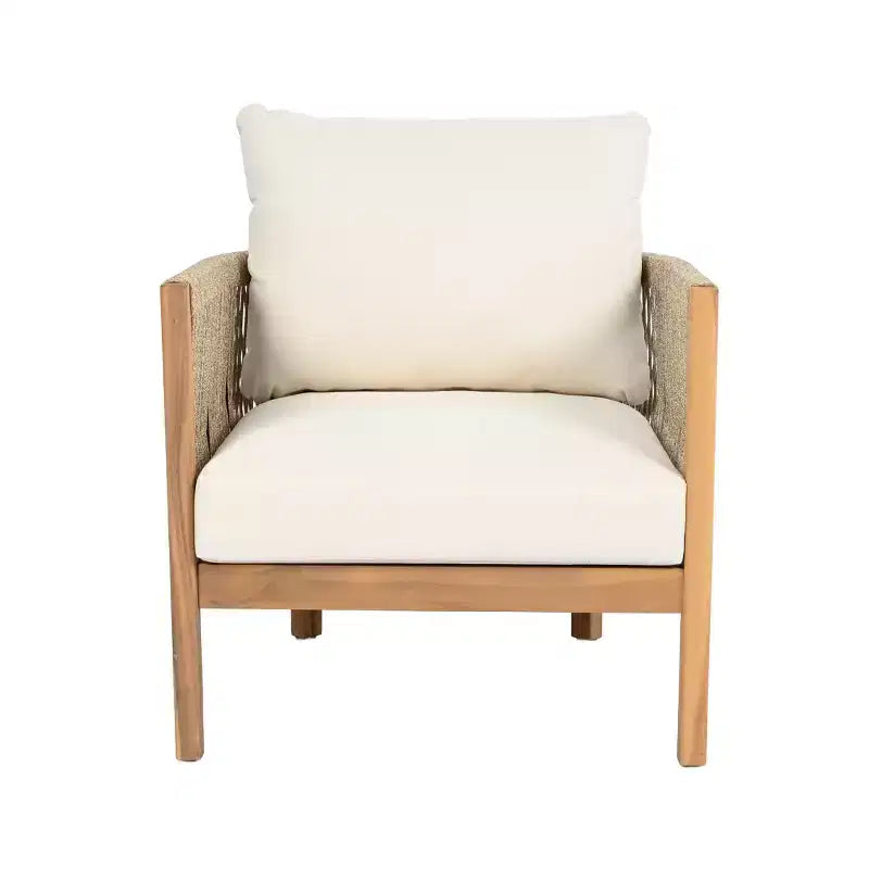 Christopher Knight Home Celeste Sedia Club imbottita in legno di acacia con trama a corda da esterno (Set di 2)