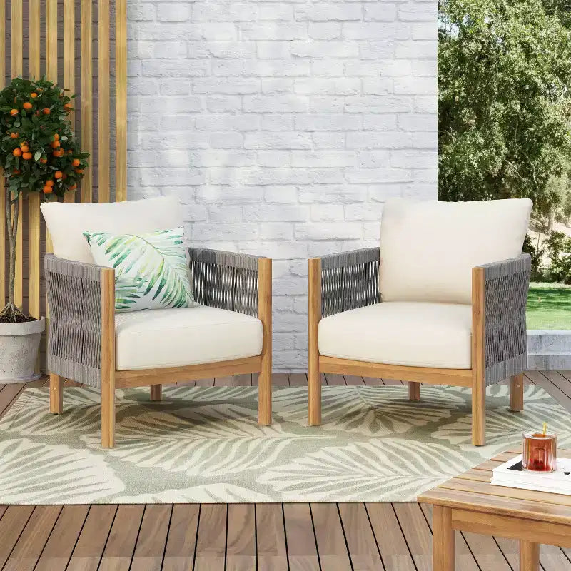 Christopher Knight Home Celeste Sedia Club imbottita in legno di acacia con trama a corda da esterno (Set di 2)