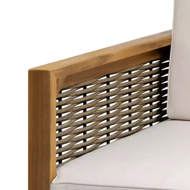Sedia da patio per esterni, sedia Club con struttura in legno di acacia, inserti in vimini e cuscini - Merax