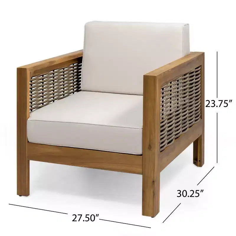 Sedia da patio per esterni, sedia Club con struttura in legno di acacia, inserti in vimini e cuscini - Merax