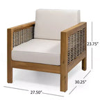 Sedia da patio per esterni, sedia Club con struttura in legno di acacia, inserti in vimini e cuscini - Merax