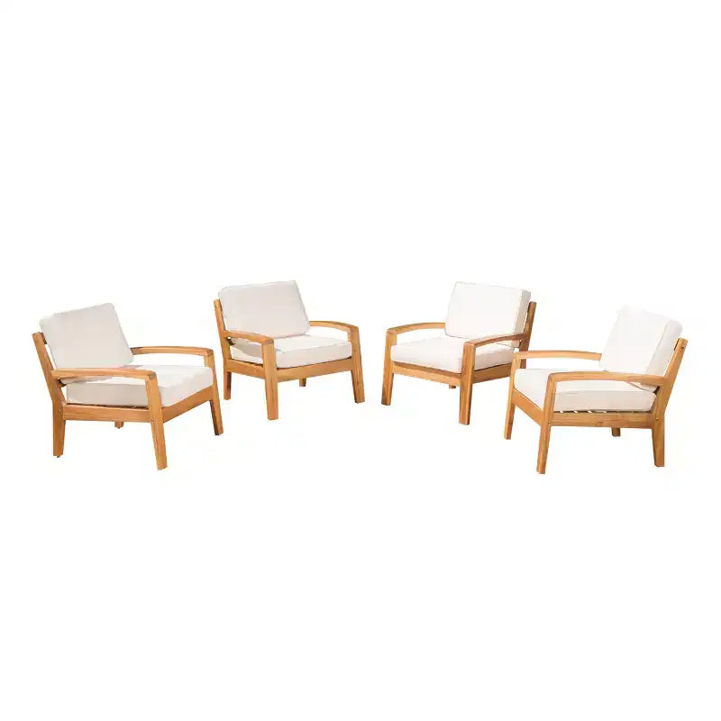 Christopher Knight Home Grenada Outdoor Acacia Wood Club Chairs with Cushions (Set of 4)
