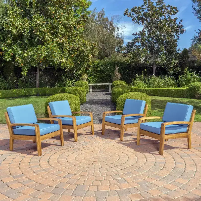 Christopher Knight Home Grenada Outdoor Acacia Wood Club Chairs with Cushions (Set of 4)