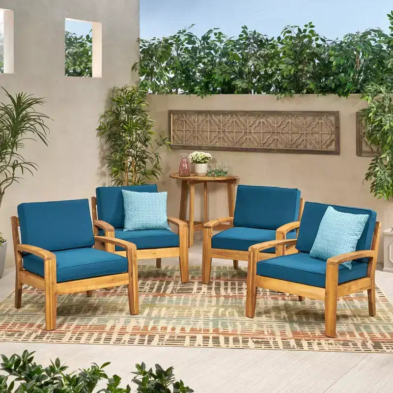 Christopher Knight Home Grenada Outdoor Acacia Wood Club Chairs with Cushions (Set of 4)