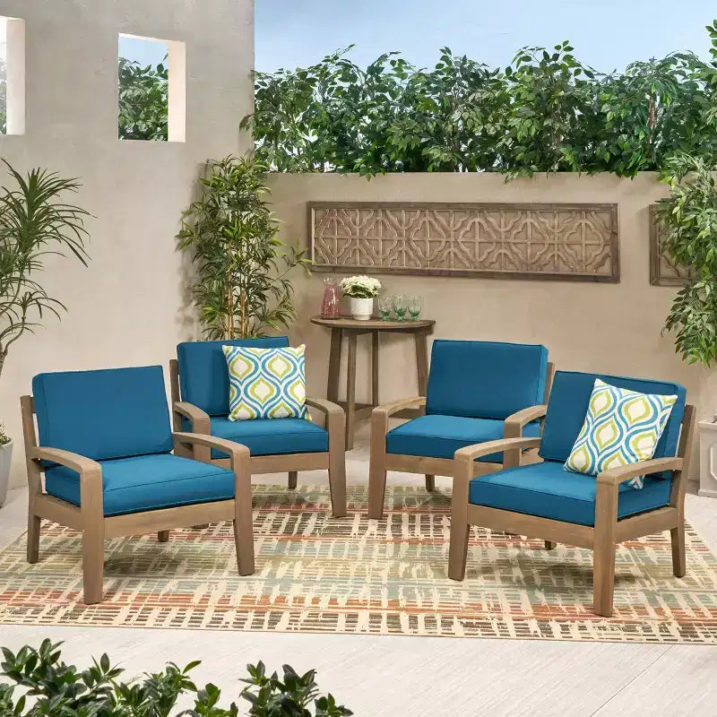Christopher Knight Home Grenada Sedie da club da esterno in legno di acacia con cuscini (set da 4)