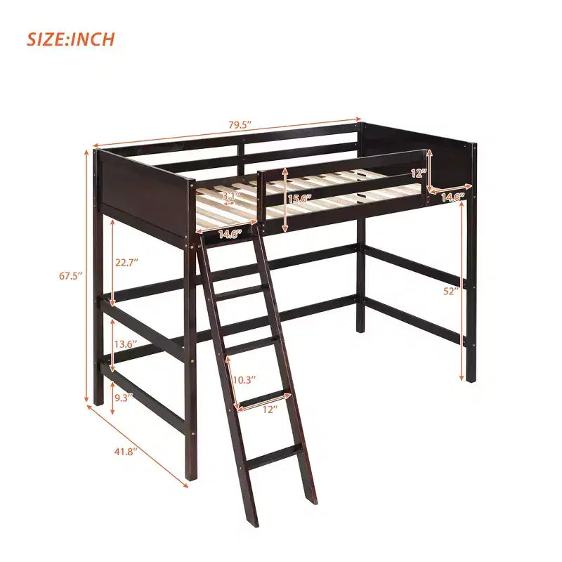 Whisen 79.5''L  41.8''W Modern Design Solid Wood Twin Size Loft Bed with Ladder, Healthy and Comfortable