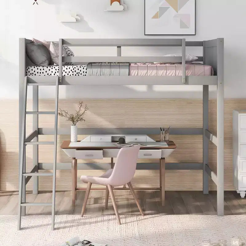 Whisen 79.5''L  41.8''W Modern Design Solid Wood Twin Size Loft Bed with Ladder, Healthy and Comfortable