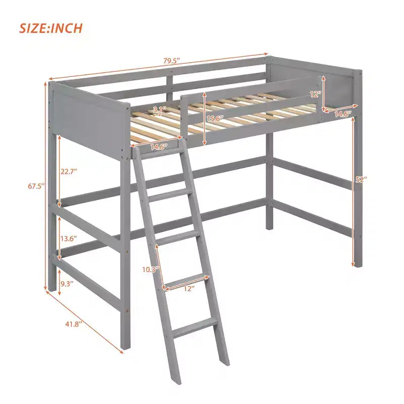 Whisen 79.5''L  41.8''W Modern Design Solid Wood Twin Size Loft Bed with Ladder, Healthy and Comfortable