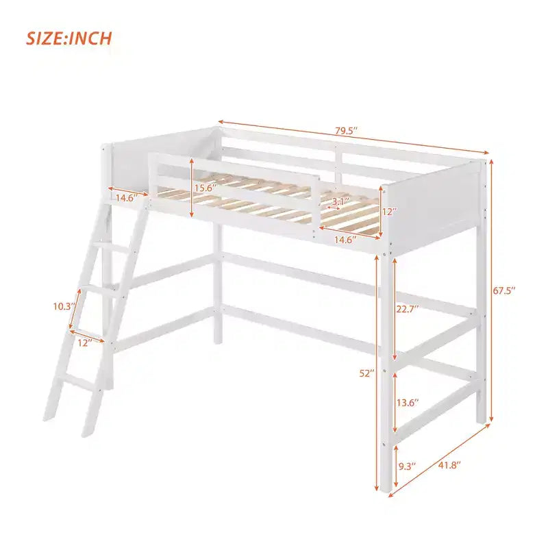 Whisen 79.5''L  41.8''W Modern Design Solid Wood Twin Size Loft Bed with Ladder, Healthy and Comfortable