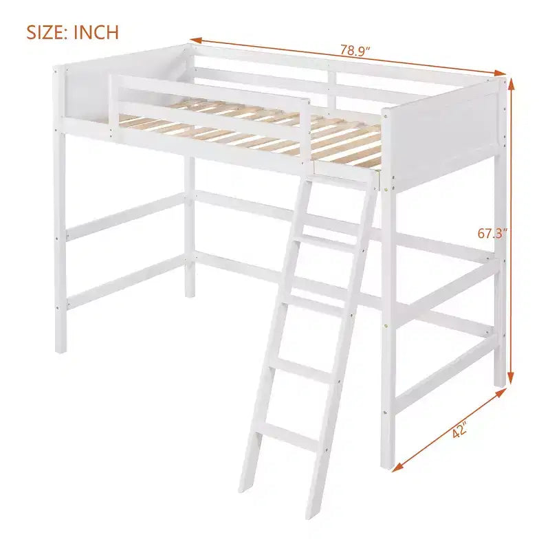 Whisen 79.5''L  41.8''W Modern Design Solid Wood Twin Size Loft Bed with Ladder, Healthy and Comfortable