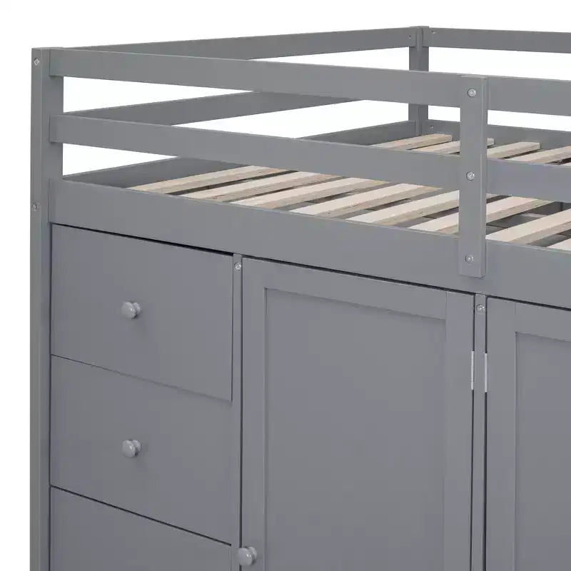 Whisen 93.3''L  57.6''W Modern Design Full Size Wood Loft Bed With Built-in Wardrobes, Cabinets and Drawers