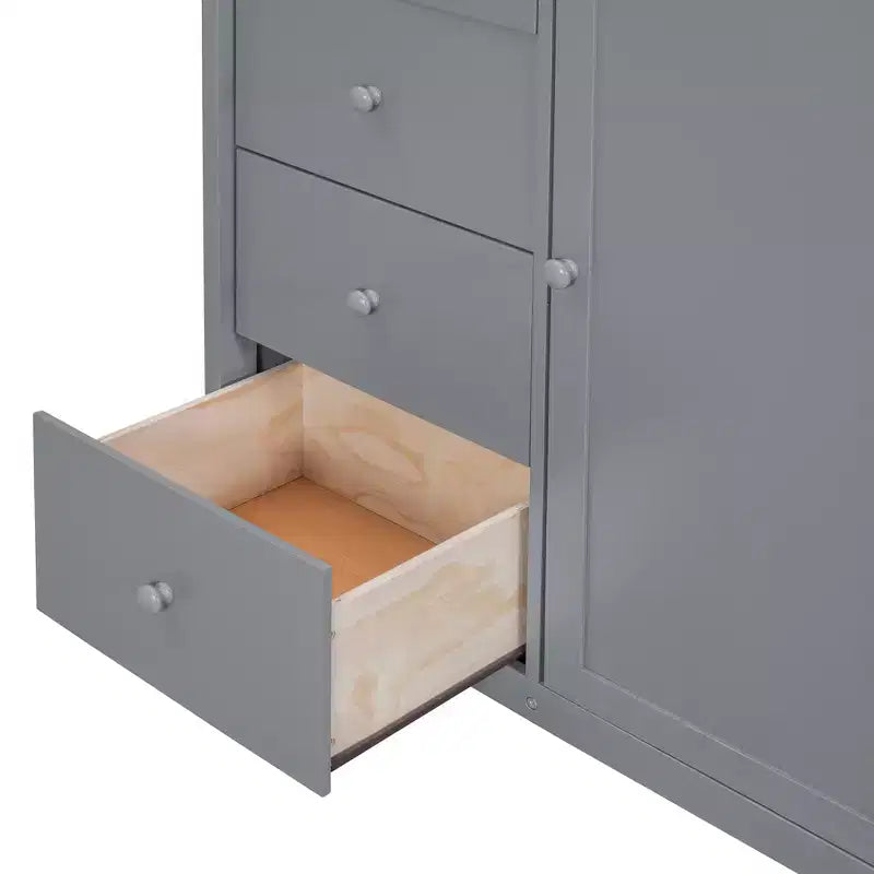 Whisen 93.3''L  57.6''W Modern Design Full Size Wood Loft Bed With Built-in Wardrobes, Cabinets and Drawers