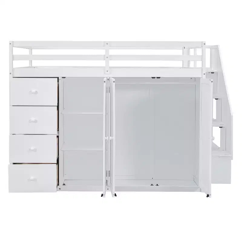 Whisen 93.3''L  57.6''W Modern Design Full Size Wood Loft Bed With Built-in Wardrobes, Cabinets and Drawers