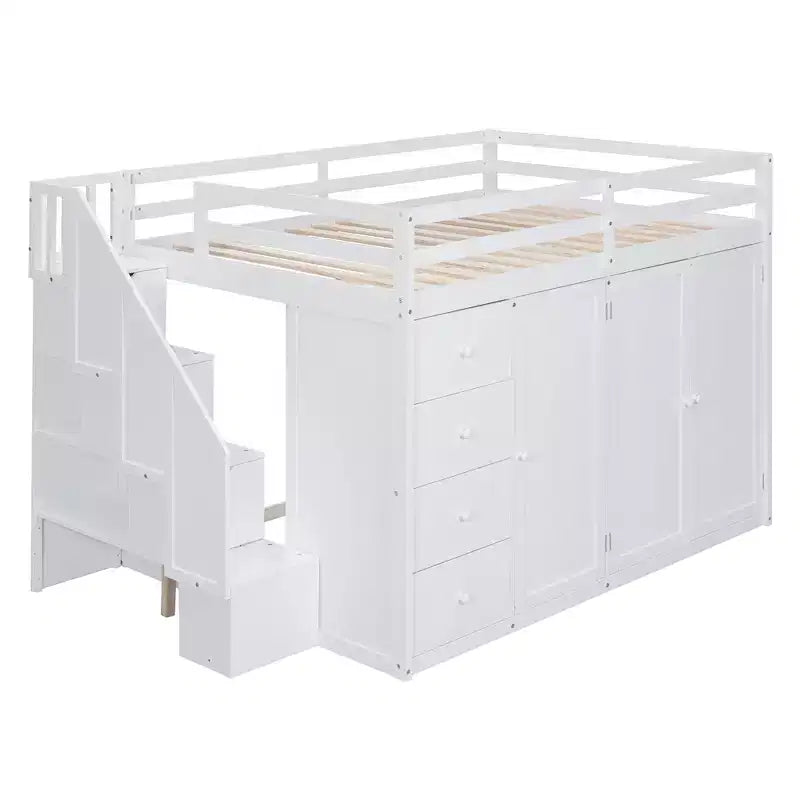 Whisen 93.3''L  57.6''W Modern Design Full Size Wood Loft Bed With Built-in Wardrobes, Cabinets and Drawers