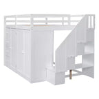 Whisen 93.3''L  57.6''W Modern Design Full Size Wood Loft Bed With Built-in Wardrobes, Cabinets and Drawers
