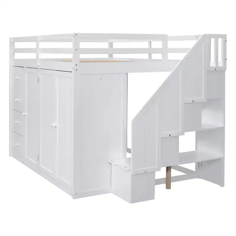 Whisen 93.3''L  57.6''W Modern Design Full Size Wood Loft Bed With Built-in Wardrobes, Cabinets and Drawers