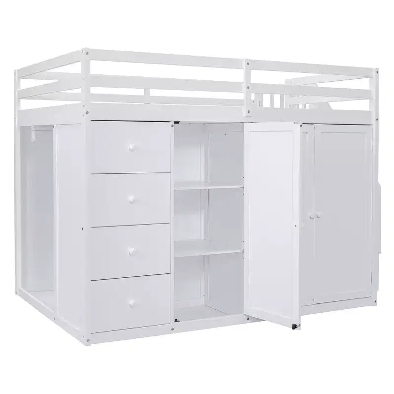 Whisen 93.3''L  57.6''W Modern Design Full Size Wood Loft Bed With Built-in Wardrobes, Cabinets and Drawers