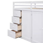 Whisen 93.3''L  57.6''W Modern Design Full Size Wood Loft Bed With Built-in Wardrobes, Cabinets and Drawers