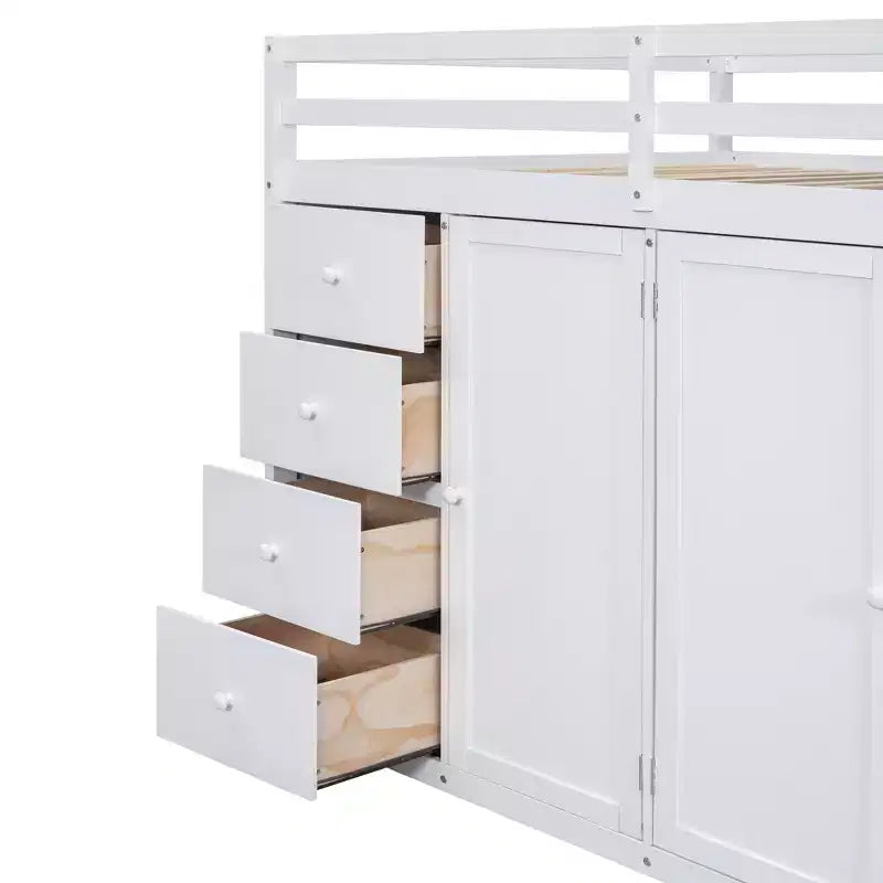 Whisen 93.3''L  57.6''W Modern Design Full Size Wood Loft Bed With Built-in Wardrobes, Cabinets and Drawers