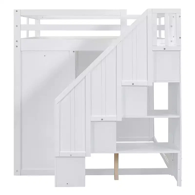 Whisen 93.3''L  57.6''W Modern Design Full Size Wood Loft Bed With Built-in Wardrobes, Cabinets and Drawers