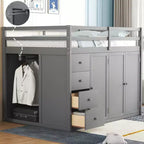 Whisen 93.3''L  57.6''W Modern Design Full Size Wood Loft Bed With Built-in Wardrobes, Cabinets and Drawers