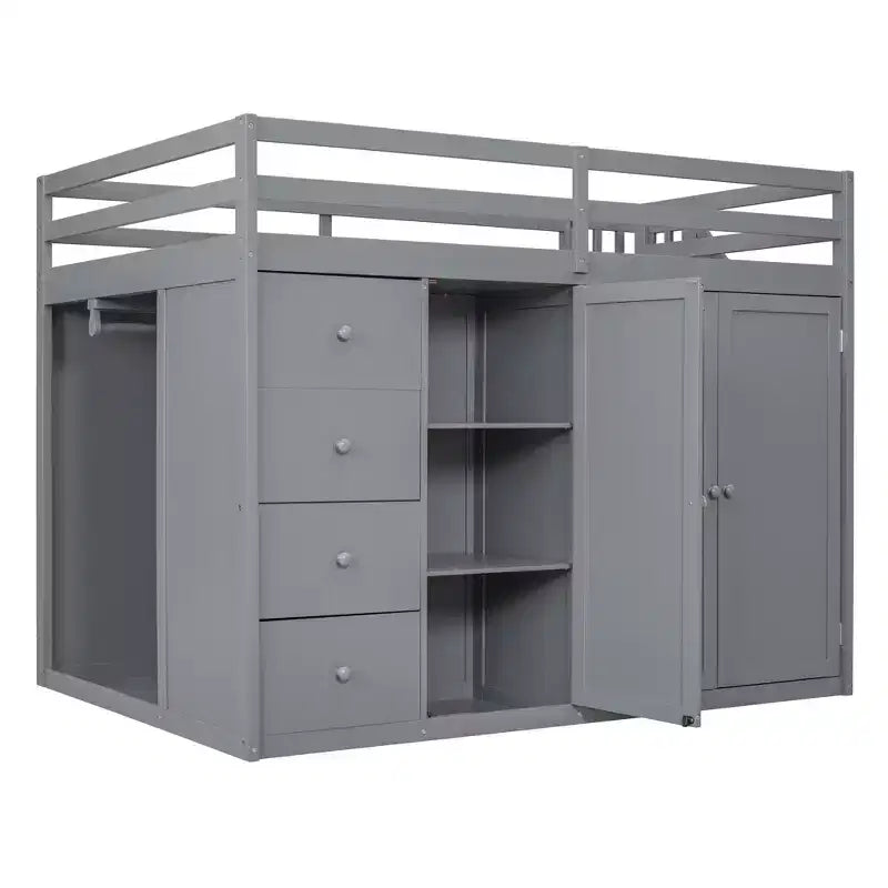 Whisen 93.3''L  57.6''W Modern Design Full Size Wood Loft Bed With Built-in Wardrobes, Cabinets and Drawers