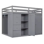 Whisen 93.3''L  57.6''W Modern Design Full Size Wood Loft Bed With Built-in Wardrobes, Cabinets and Drawers
