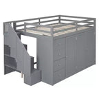 Whisen 93.3''L  57.6''W Modern Design Full Size Wood Loft Bed With Built-in Wardrobes, Cabinets and Drawers