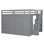 Whisen 93.3''L  57.6''W Modern Design Full Size Wood Loft Bed With Built-in Wardrobes, Cabinets and Drawers