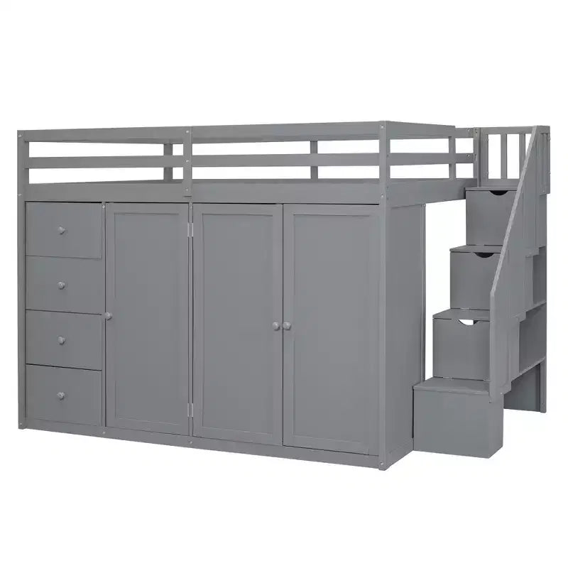 Whisen 93.3''L  57.6''W Modern Design Full Size Wood Loft Bed With Built-in Wardrobes, Cabinets and Drawers