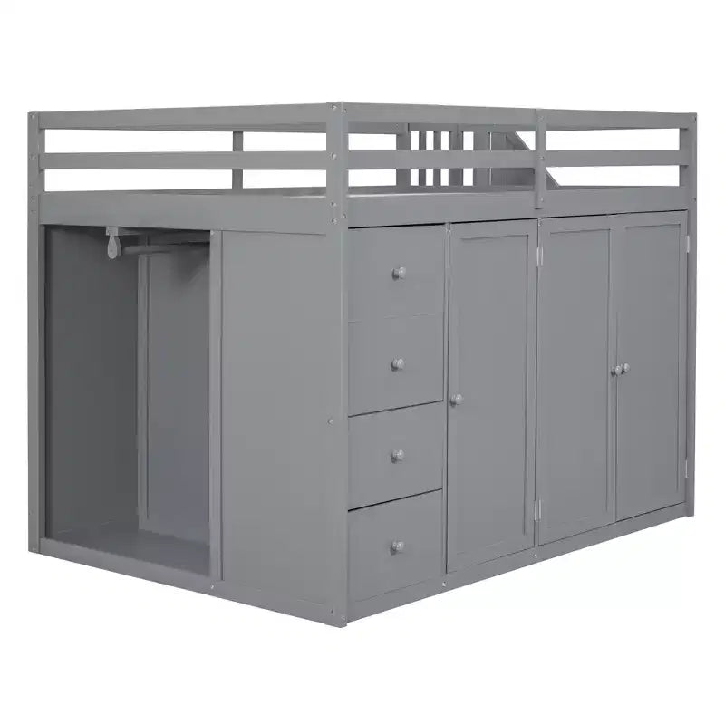 Whisen 93.3''L  57.6''W Modern Design Full Size Wood Loft Bed With Built-in Wardrobes, Cabinets and Drawers