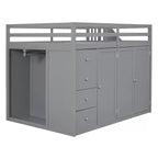 Whisen 93.3''L  57.6''W Modern Design Full Size Wood Loft Bed With Built-in Wardrobes, Cabinets and Drawers