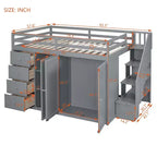 Whisen 93.3''L  57.6''W Modern Design Full Size Wood Loft Bed With Built-in Wardrobes, Cabinets and Drawers