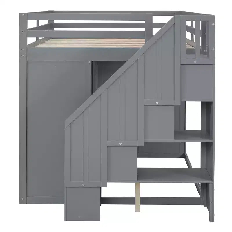 Whisen 93.3''L  57.6''W Modern Design Full Size Wood Loft Bed With Built-in Wardrobes, Cabinets and Drawers