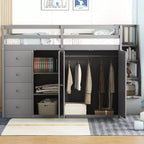Whisen 93.3''L  57.6''W Modern Design Full Size Wood Loft Bed With Built-in Wardrobes, Cabinets and Drawers