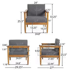 GDFStudio Plumb Outdoor Acacia Wood Club Chair with Gray Water Resistant Cushions