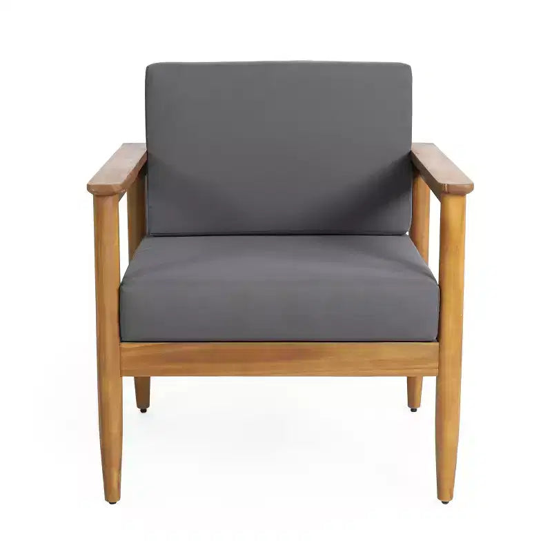GDFStudio Plumb Outdoor Acacia Wood Club Chair with Gray Water Resistant Cushions