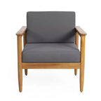 GDFStudio Plumb Outdoor Acacia Wood Club Chair with Gray Water Resistant Cushions