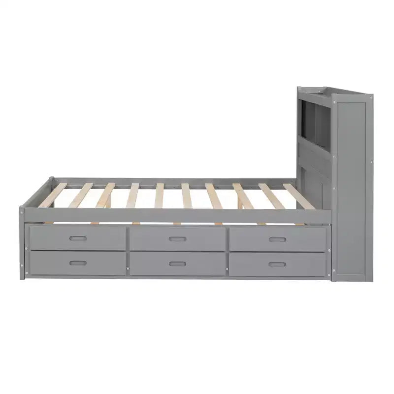 Letto a piattaforma intera in legno Whisen con letto estraibile, cassetti e prese USB