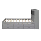 Letto a piattaforma intera in legno Whisen con letto estraibile, cassetti e prese USB