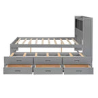 Letto a piattaforma intera in legno Whisen con letto estraibile, cassetti e prese USB