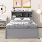 Letto a piattaforma intera in legno Whisen con letto estraibile, cassetti e prese USB