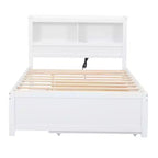Letto a piattaforma intera in legno Whisen con letto estraibile, cassetti e prese USB